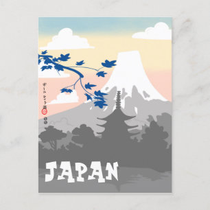 Japan Postkarte mit Pagoda und Fuji