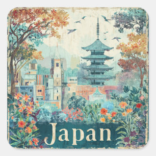Japan Reiseplakat Quadratischer Aufkleber