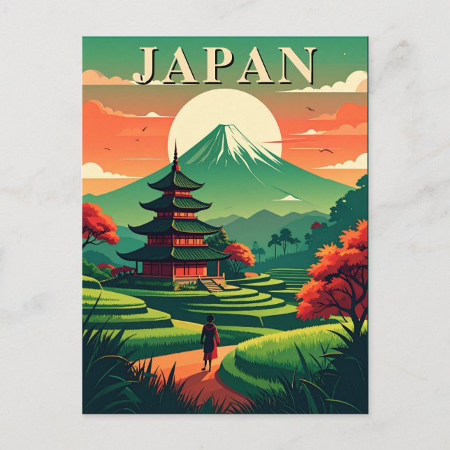Japan Retro Travel Pagoda und Mount Fuji Postkarte (Vorderseite)