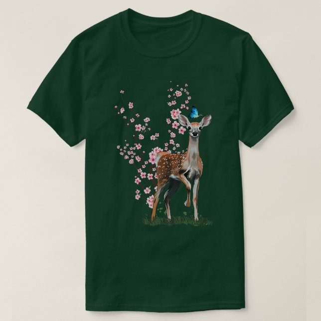 Japan Sakura Cherry Blossom Sika Deer Japanisch T-Shirt (Design vorne)