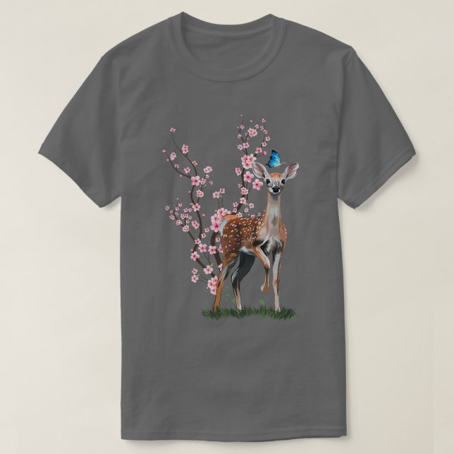 Japan Sakura Cherry Blossom Sika Deer Japanisch T-Shirt (Design vorne)