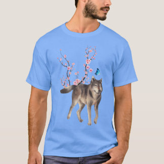 Japan Sakura Cherry Blossom Wolve Japanisch T-Shirt