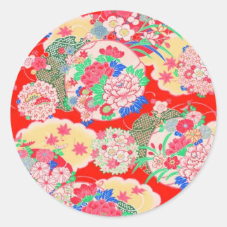 Japan, Sakura, Kimono, Origami, Chiyogami, Blume, Runder Aufkleber