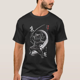 Japan Schwarze Katze Ninja Samurai Japan Krieger M T-Shirt