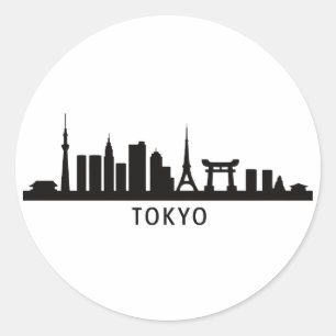 Japan Stadtlandschaft Reise Tokio Skyline Silhou Runder Aufkleber