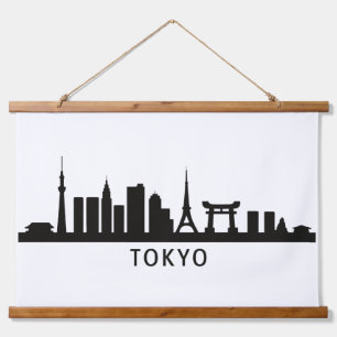 Japan Stadtlandschaft Reise   Tokio Skyline Silhou Wandteppich Mit Holzrahmen