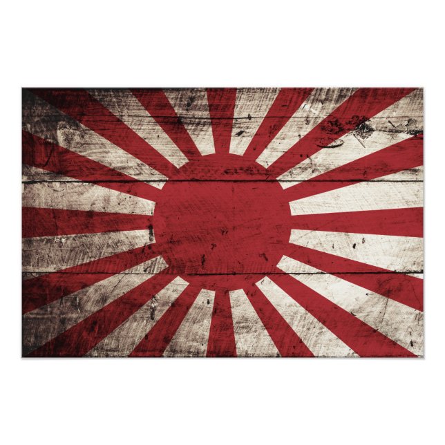 Japan steigt Sonnenflagge auf alten Holzkörnern an Fotodruck (Vorne)