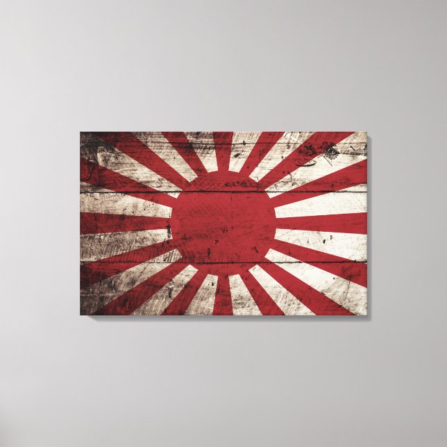 Japan steigt Sonnenflagge auf alten Holzkörnern an Leinwanddruck (Vorderseite)