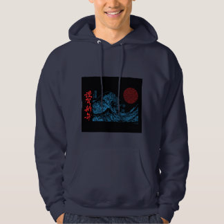 Japan-T-Shirt-Hoodie mit großer Welle Hoodie