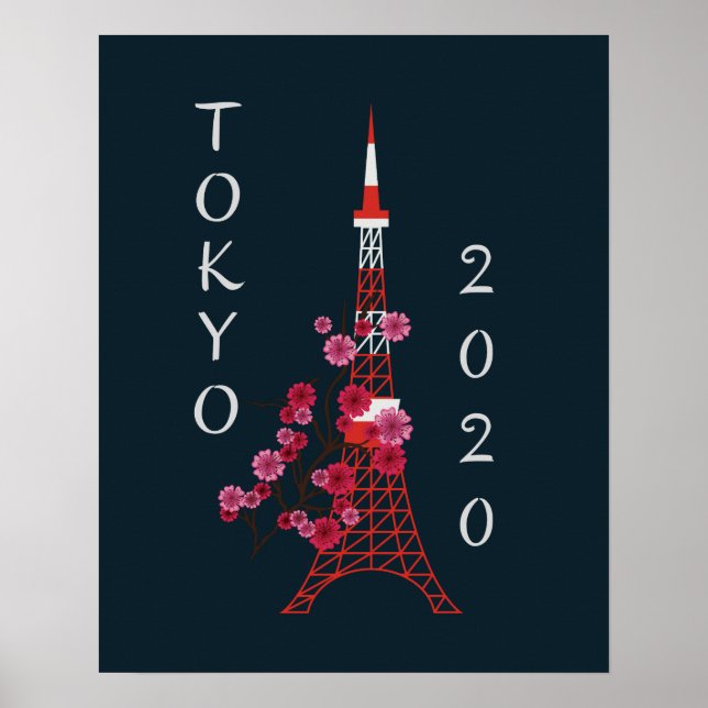Japan Tokio 2020 Sakura & Tower Poster (Vorne)