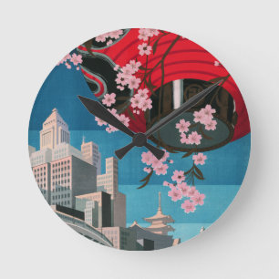 Japan Tokio Vintage Japan Reiseplakat Runde Wanduhr
