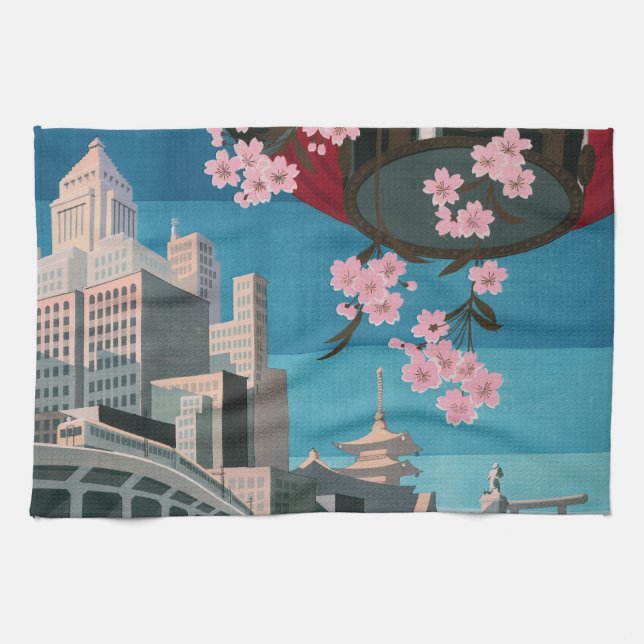 Japan Tokio Vintages japanisches Reiseplakat Handtuch (Horizontal)