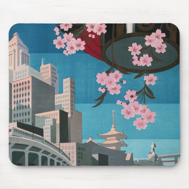 Japan Tokio Vintages japanisches Reiseplakat Mousepad (Vorne)