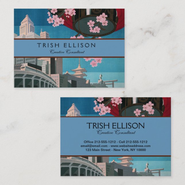 Japan Tokio Vintages japanisches Reiseplakat Visitenkarte (Vorne/Hinten)