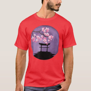 Japan Torii Gate Shrine Cherry Blossom Lila Floß T-Shirt