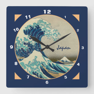 Japan & Vintage Art Great Wave off Kanagawa Time S Quadratische Wanduhr