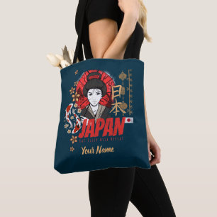 Japan Vintage Geisha mit Flagge Koi und Lotus Souv