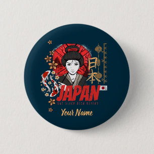 Japan Vintage Geisha mit Flagge Koi und Lotus Souv Button