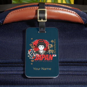 Japan Vintage Geisha mit Flagge Koi und Lotus Souv Gepäckanhänger