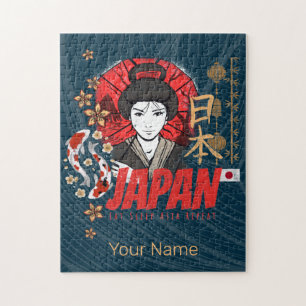 Japan Vintage Geisha mit Flagge Koi und Lotus Souv Puzzle