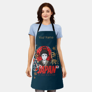 Japan Vintage Geisha mit Flagge Koi und Lotus Souv Schürze