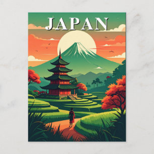 Japan Vintage Reise Pagode und Mount Fuji Postkarte