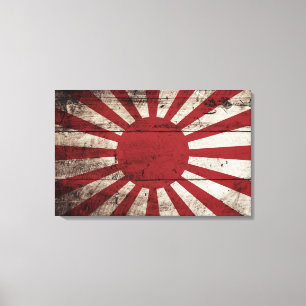 Japan: Wachsende Sonnenflagge auf altes Holzkörnc Leinwanddruck