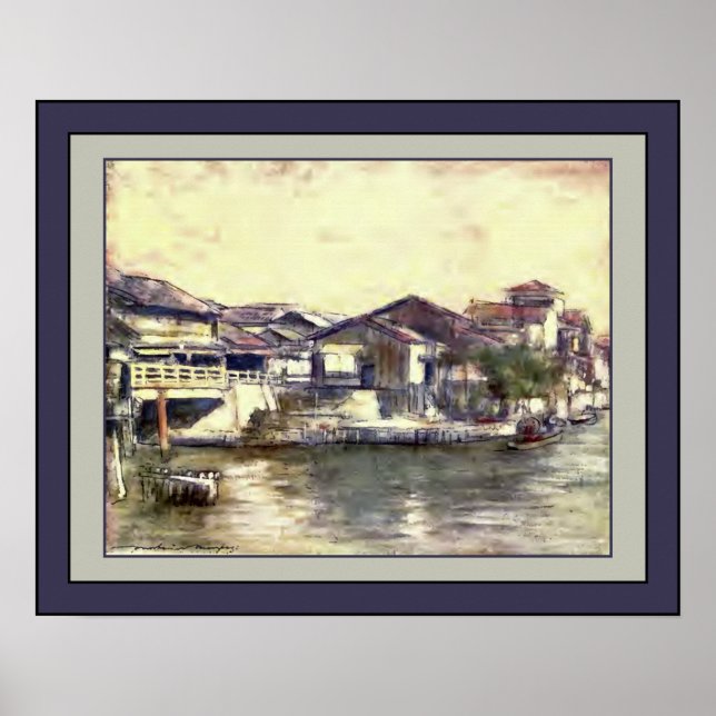 Japan Wasserfarbe ~ "Ein ruhiger Wasserweg" ~ 1901 Poster (Vorne)