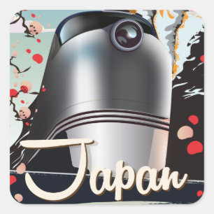 Japan-Zug Vintage-Reiseplakat. Quadratischer Aufkleber