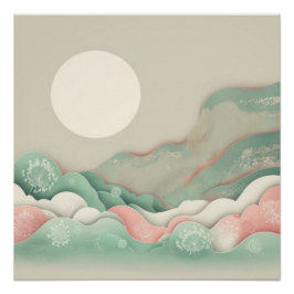 Japandi Abstrakt Vector Art Soft Pastors Poster