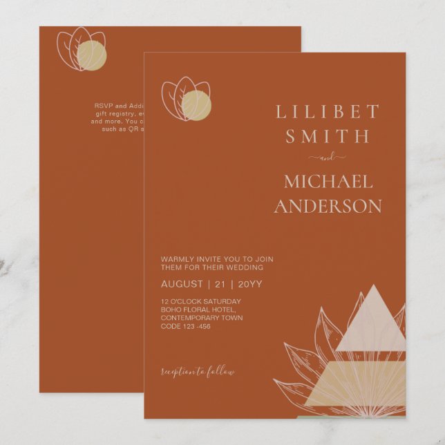 Japandi Abstrakte skandinavische Hochzeit Einladung (Vorne/Hinten)