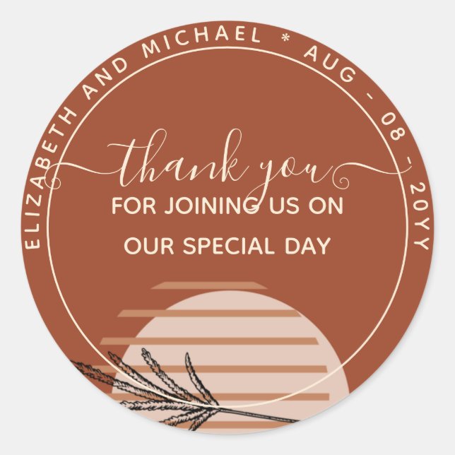 Japandi Abstrakte skandinavische Hochzeit Runder Aufkleber (Vorderseite)