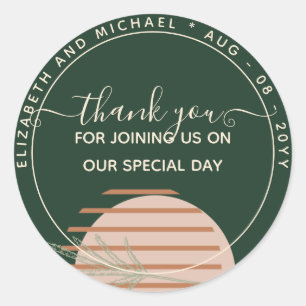 Japandi Abstrakte skandinavische Hochzeit Runder Aufkleber