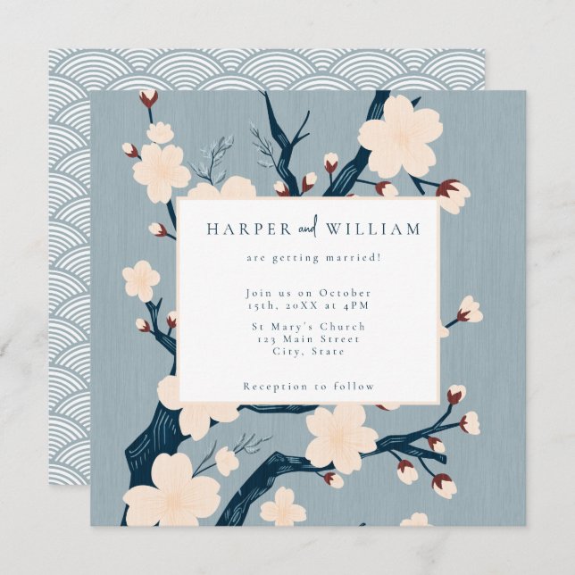 Japandi-Blume - Hochzeit in Blau und Rosa (Vorne/Hinten)