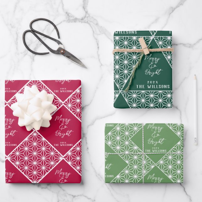 Japandi Christmas Wrapping Paper Set/ Modern Japan Geschenkpapier Set (Vorderseite)