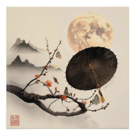 Japandi Inspirierte Zweige Weiche Pastelle Poster