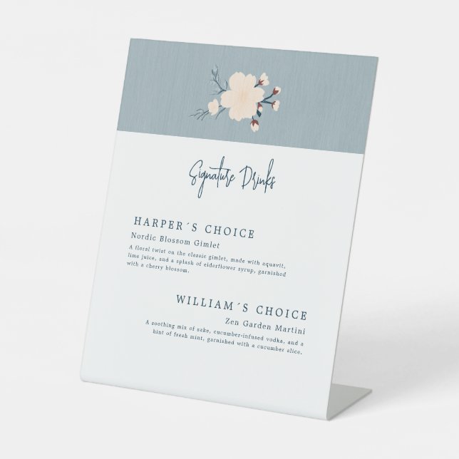 Japandi Kirsche Blume Unterschrift Drinks Hochzeit Sockelschild (Vorderseite)