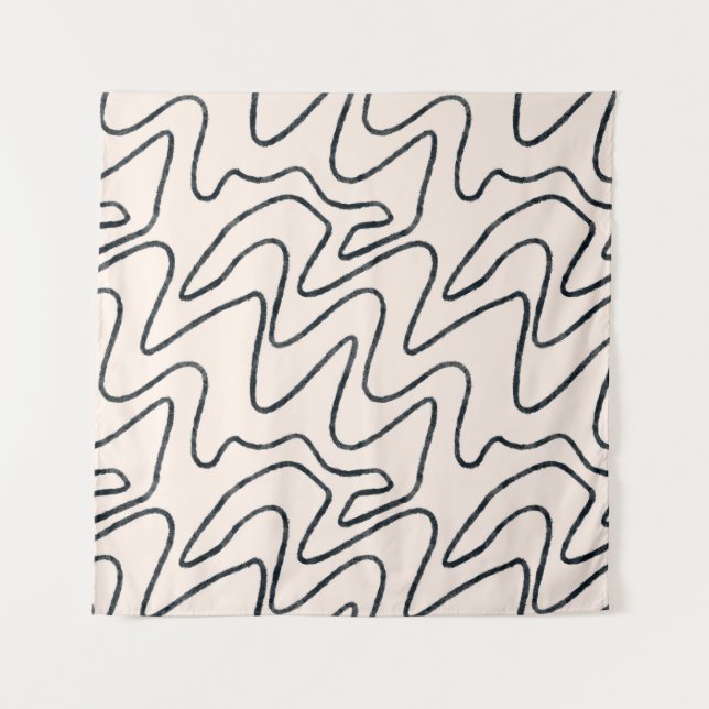 Japandi Minimalist Brush Stroke Pattern in Cream a Wandteppich (Vorderseite)