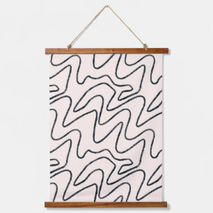 Japandi Minimalist Brush Stroke Pattern in Cream a Wandteppich Mit Holzrahmen