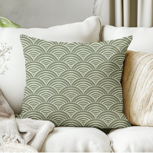 Japandi Modern Farmhouse Sage Green Waves Arches Kissen