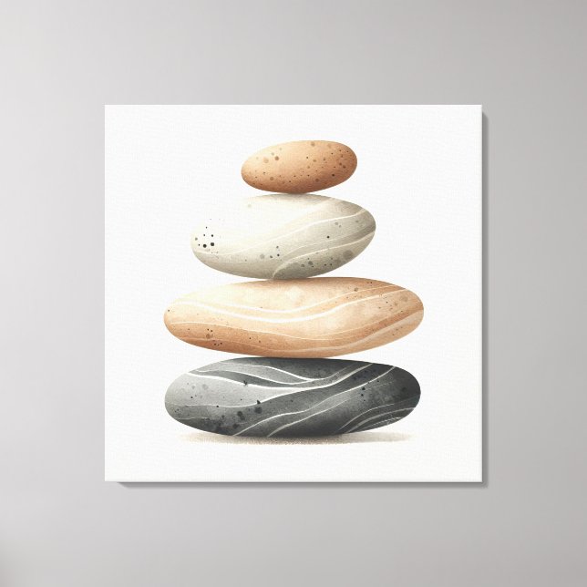 Japandi Pebble Balance in Neutral Tones Leinwanddruck (Vorderseite)