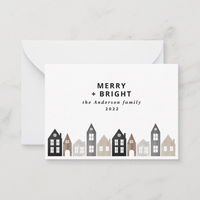 Japandi Weihnachten Nordische Häuser stilvoll Mitteilungskarte (Vorderseite)