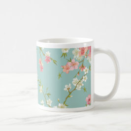 Japaner, Kirschblüte, aquamarin, weiß, rosa, mit Kaffeetasse