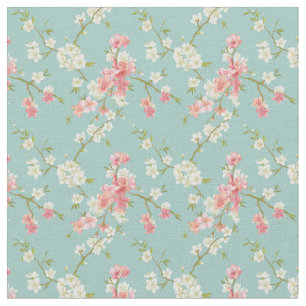 Japaner, Kirschblüte, aquamarin, weiß, rosa, mit Stoff