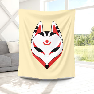 Japaner Kitsune Fox-Maske auf Gelb Fleecedecke