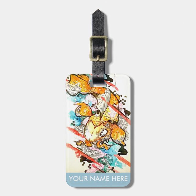 Japaner Koi Fisch-Aquarell-Kunst-Malerei Gepäckanhänger (Vorderseite vertikal)