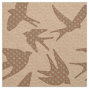 Japaner-Schwalben im Flug, Brown und Beige Stoff