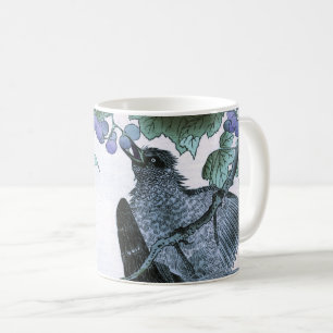 Japaner Ukiyo-e Druck eines Vogels, der Trauben Tasse
