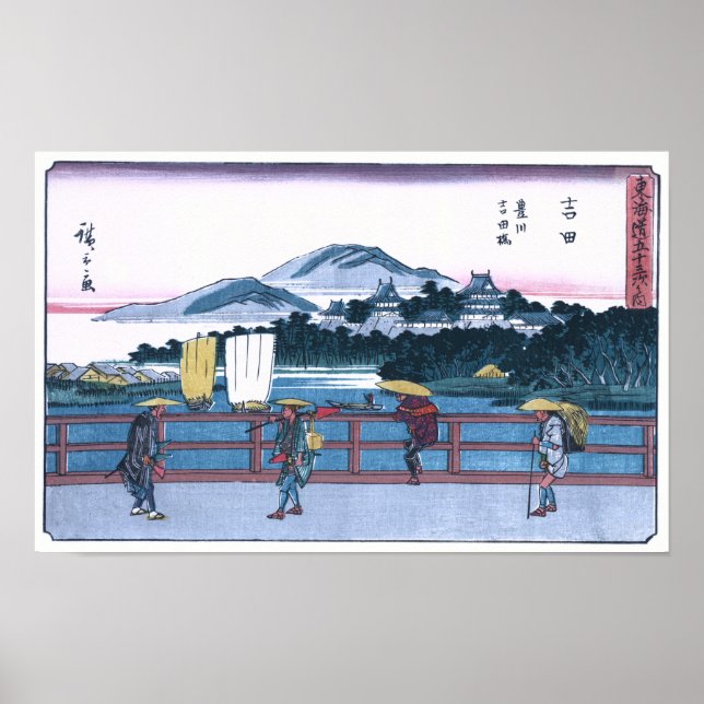 Japaner Ukiyo-e von Yoshida-Brücke durch Hiroshige Poster (Vorne)