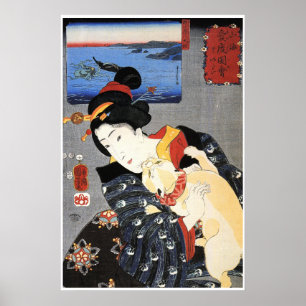 Japanerin Holding Cat Poster